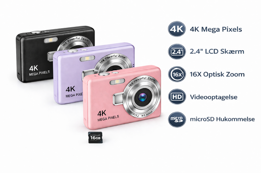 Kompakt Rejsekamera – 16X Zoom + 16gb MicroSD