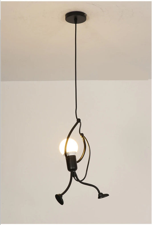 Vintage Retro Robot Pendel i Sort Jern – E27 Loftlampe til Børneværelse & Spisestue