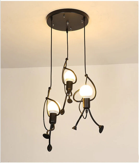 Vintage Retro Robot Pendel i Sort Jern – E27 Loftlampe til Børneværelse & Spisestue